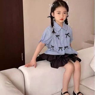 Set Áo Sơ Mi Váy Bánh Bé Gái - Bộ Đồ Thời Trang Hàn Quốc Nơ Áo Và Chân Váy Xếp Ly Dễ Thương