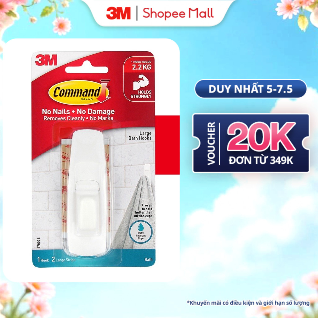 Ảnh Móc dán tường chịu lực 2.2kg 3M™ Command™, 17003, độ bền cao, bám cực chắc, chịu lực 2.2kg, vỉ 1 cái 1