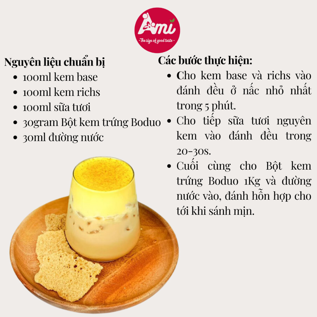 Bột Kem Trứng Bodou Gói 1kg - Nguyên Liệu Pha Chế Kem Trứng Hảo Hạng