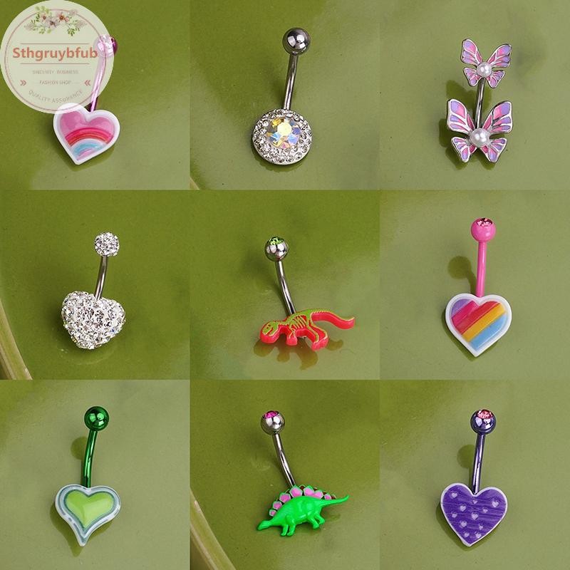 STHB Ngọt Ngào Rốn Nhẫn Zircon Trái Tim Dâu Bụng Nút Nhẫn Nữ Cơ Thể Xuyên Ngày Lễ Trang Trí Bãi Biển Giải Trí Trang Sức VN