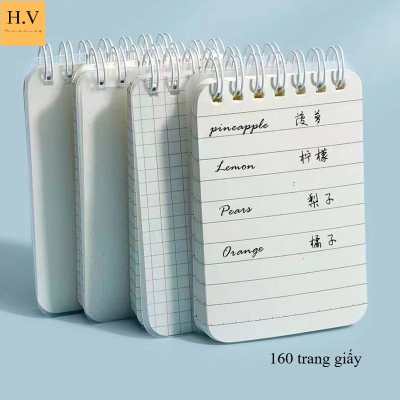 Sổ tay lò xo A6 ngang bìa nhựa trong suốt 80 tờ, sổ tay mini bỏ túi ...