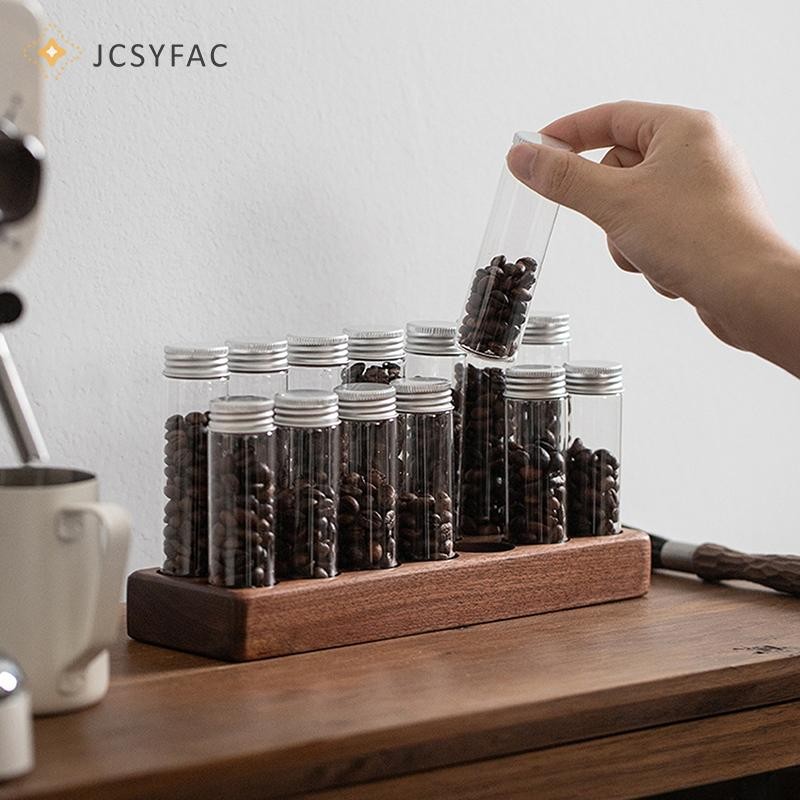 JCSYFAC Cà Phê Đậu Ống Thủy Tinh Với Dụng Cụ Nhôm Ống Đóng Chai Bảo Quản Ngũ Cốc Bằng Gỗ Kín Kín Kín Hộp Mới
