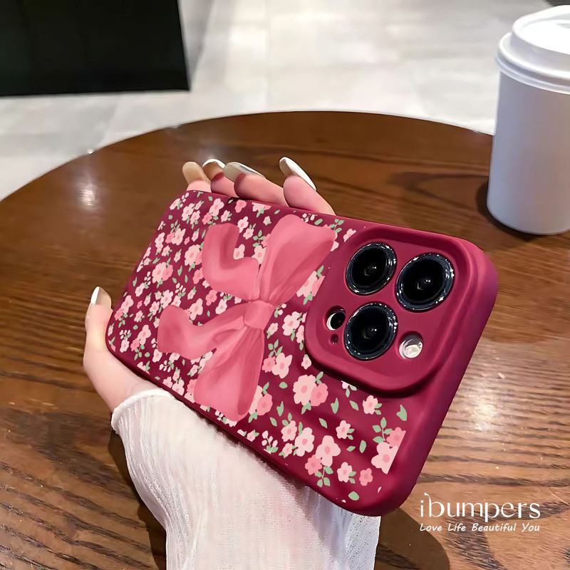 ibumpers Ốp Điện Thoại iPhone Thẩm Mỹ Họa Tiết Nơ Hoa Đẹp Cho IPhone 16 15 14 12 13 11 Pro Max IP 7 8 Plus X XS XR Xếp Ly Ốp Lưng Silicon Mềm Chống Sốc