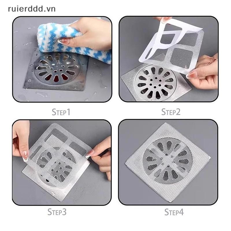 # ruierdd # 10 / 50 CÁI Màn hình lọc chống chặn tóc Bộ lọc thoát nước Phòng tắm nhà bếp Miếng dán thoát nước sàn dùng một lần Ngăn chặn bụi.