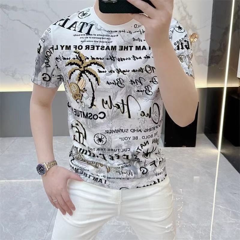 Áo thun nam cao cấp mùa hè 2025 hợp thời trang thương hiệu mới in hình giảm béo thời trang dáng rộng áo chữ thường ngày