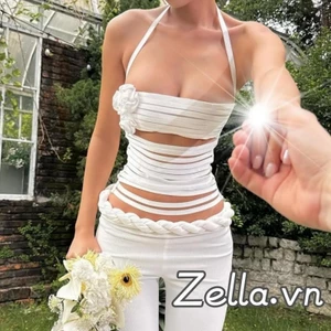 Áo ba lỗ mùa hè dành cho nữ Áo ba lỗ màu trơn 3D hoa không tay Cutout Bandage Backless Camisole