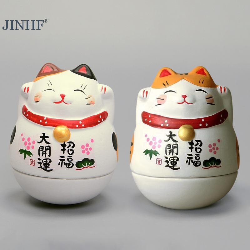 JINHF Nhật Bản Gốm Sứ May Mắn Tumbler Daruma Thủ Công Hoạt Hình May Mắn Đồ Trang Trí Phong Cảnh Trang Trí Nhà May Mắn Tượng Các Bức Tượng Nhỏ HOT