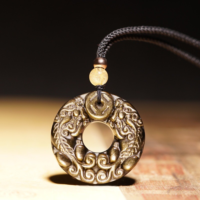 Vòng cổ mặt dây chuyền đôi Pixiu Obsidian, Trang sức mặt dây chuyền cổ điển dành cho nam nữ