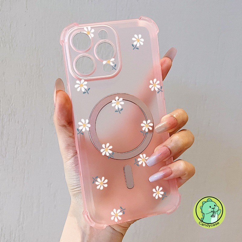 Ốp Điện Thoại Sương Tuyết Từ Tính Cho Samsung Galaxy S25 Edge S24 S23 S22 Plus Ultra S21 FE 5G 4G Matte Cover Hoạt Hình Dễ Thương Hoa Mềm AirBag Vỏ Chống Sốc