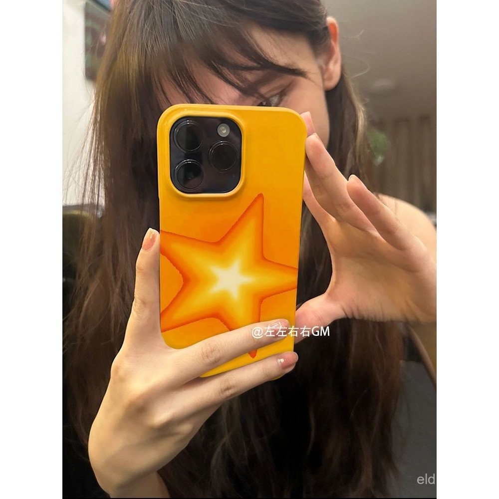 Ốp điện thoại ngôi sao năm cánh màu cam QYJS tương thích với iPhone 7 8 Plus 14 15 16 PLUS 12 PRO 11 16 15 14 13 Pro Max X XS XR XS MAX, phim mới, ốp cứng niche 2LHQ