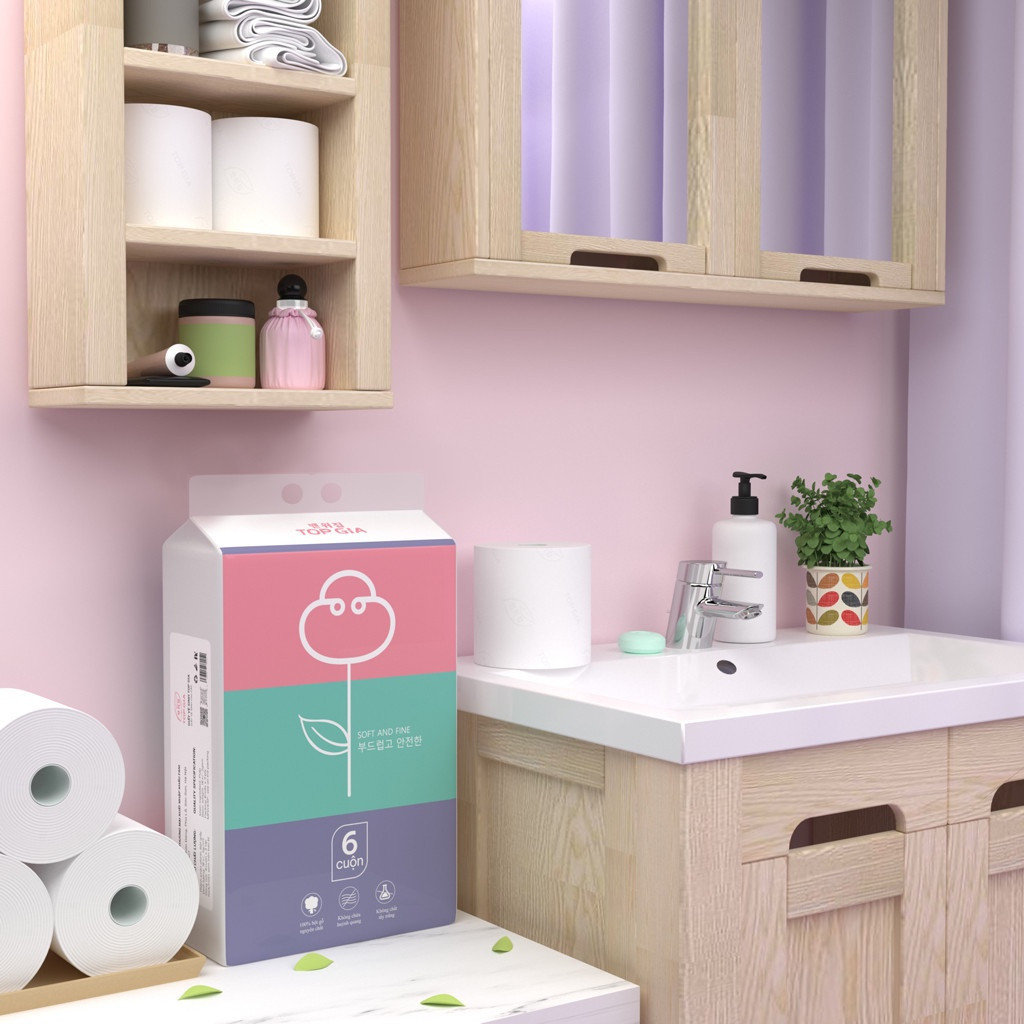 Giấy vệ sinh có lõi cuộn bịch 6 gói Top Gia, khăn giấy lau 3 lớp siêu dai và không bị mủn - SHOP RẺ HN