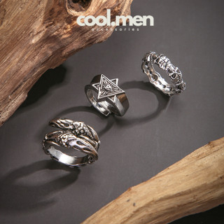 Nhẫn Nam Bộ Set 3 Nhẫn hợp kim titan ngôi sao 6 cánh retro phong cách hip hop, Âu Mỹ Coolmen - Nhẫn SET SixStar