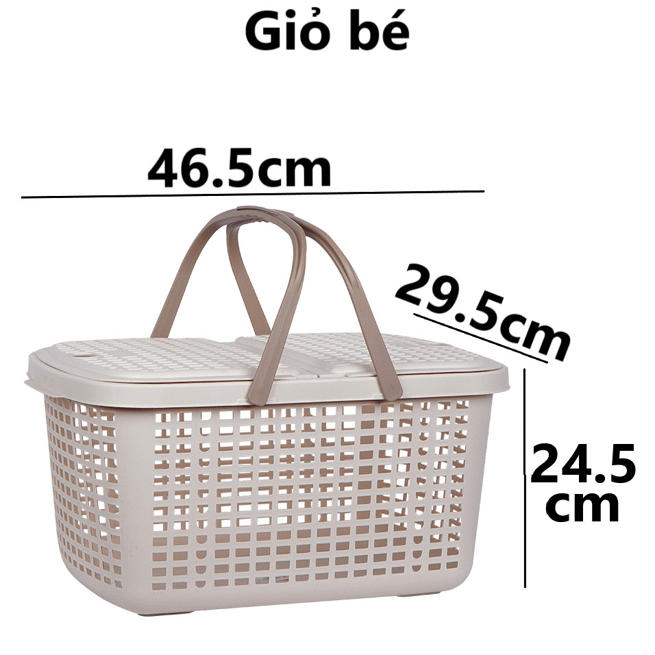Giỏ làn caro đí sinh nhựa VIỆT NHẬT - Nắp lưới thoáng khí - Quần áo mẹ bé, chợ, siêu thị - 2600/1/2