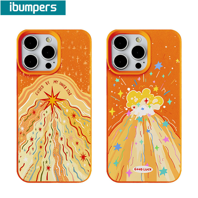 ibumpers Ốp Lưng iPhone Xinh Sang Chảnh Cây Sao Họa Tiết Da Màu Cam Ốp Điện Thoại Dày Dặn Silicon Mềm Chống Sốc Chống Bẩn Cho Iphone 16 15 14 12 13 11 Pro Max IP 7 8 Plus X XS XR
