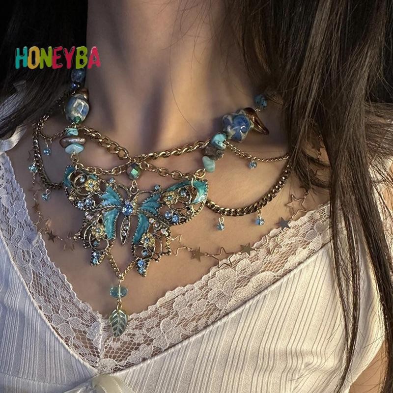 < Honeyba > Mặt dây chuyền Dainty Multiayer Vòng cổ dây chuyền cơ thể thanh lịch Quà tặng trang sức dự tiệc