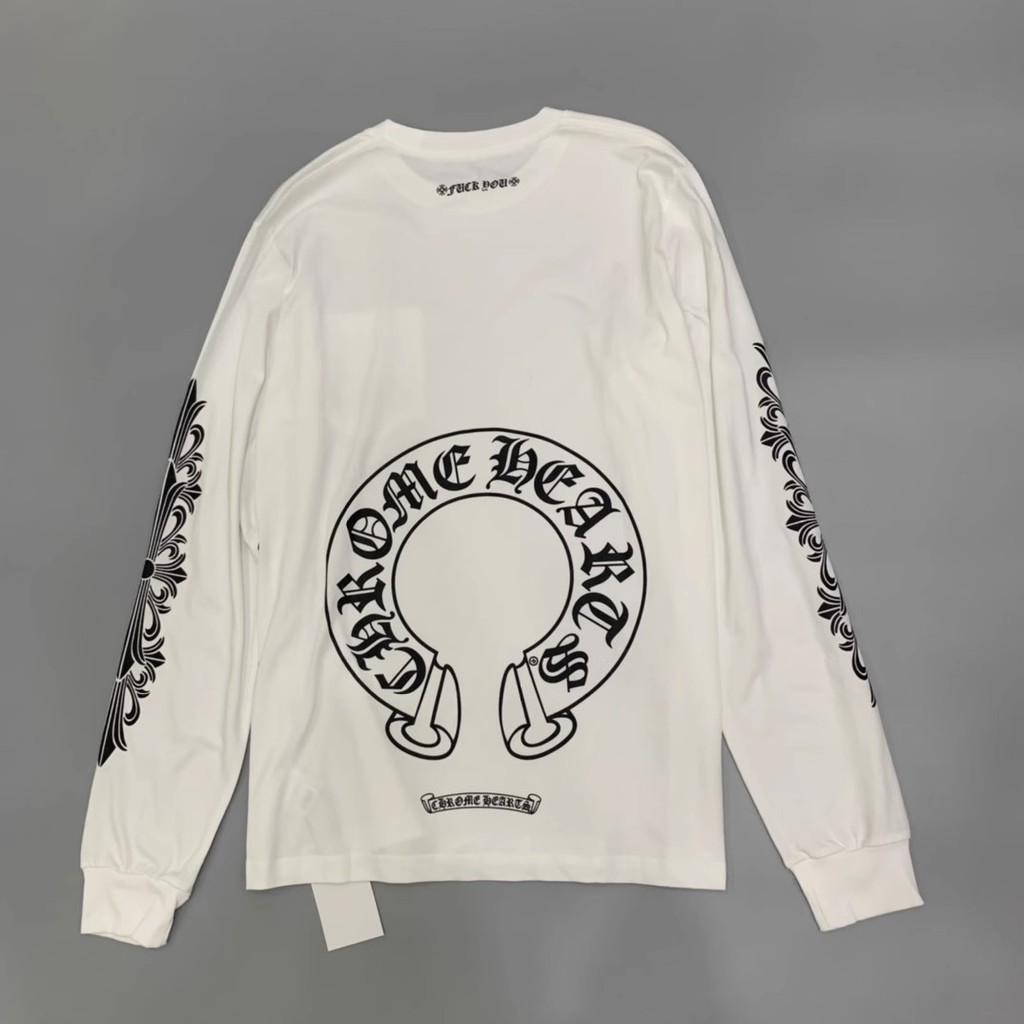 Crow Heart Áo Thun Dài Tay Nam Nữ Đáy Áo CHROME HEARTS Thu Đông Phong Cách Mới Đen Trắng Móng Ngựa