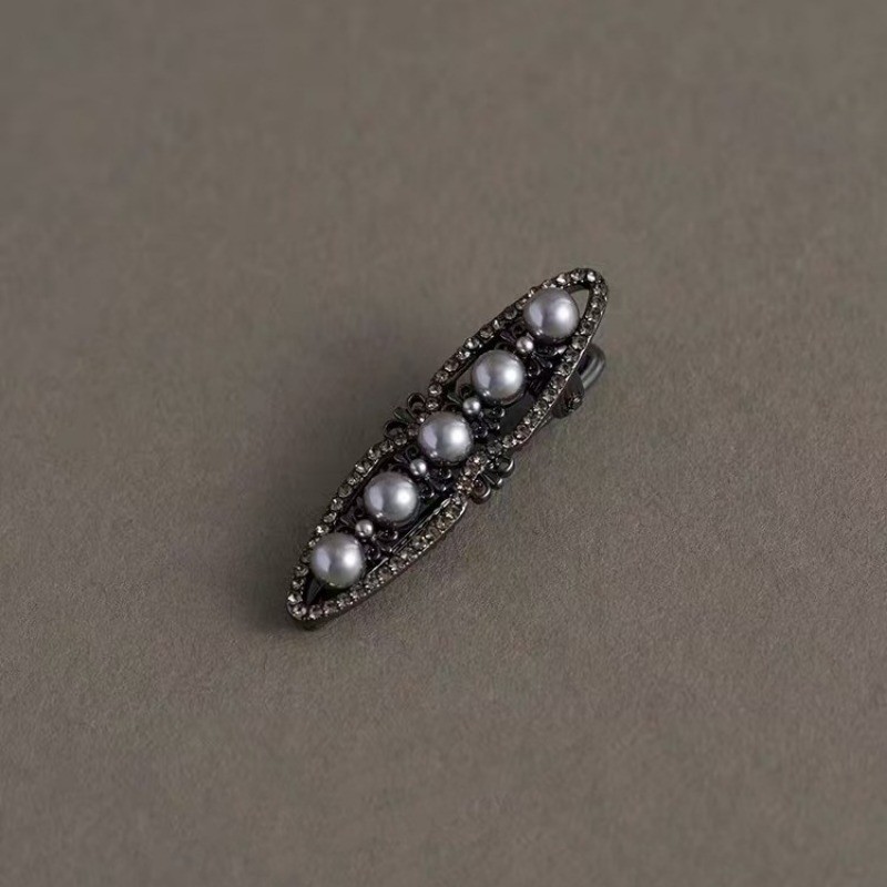 Mauropoli [Sẵn sàng] Màu mờ ban đêm ~ Kẹp ngắn Mini màu đen sang trọng Tính khí Retro kiểu Pháp Nổ Kẹp tóc Phụ kiện đầu đơn giản