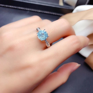S925 Bạc Xanh Mosan Kim Cương Nhẫn Mở Màu Xanh Lam Kích Thước Có Thể Điều Chỉnh Quà Tặng Nữ S65