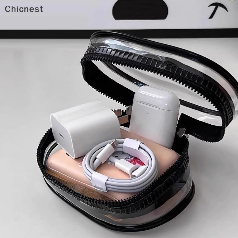 [Chc] Hộp lưu trữ cáp dữ liệu trong suốt đa chức năng Túi lưu trữ tai nghe du lịch ngoài trời Cáp dữ liệu Túi lưu trữ tròn [VN]