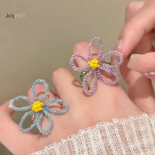 JULYHOT Nhiều Màu Sắc Đính Hạt Hoa Nhẫn Nữ Bé Gái Thời Trang Hàn Quốc Ngọt Ngào Hoa Lớn Nhẫn Ngón Tay Trang Sức Thẩm Mỹ Y2K Phụ Kiện Massivedeals
