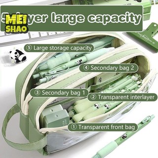 MeiShao Cầm Tay Hai Lớp Trong Suốt Hộp Đựng Bút Chì Túi Đánh Màu Vuông Túi Bảo Quản Cho Văn Phòng Phẩm Trường Học