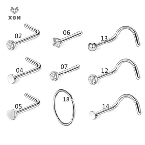 XON Bộ Khuyên Mũi Thẳng / Cong Chữ L Bằng Thép Không Gỉ 20G