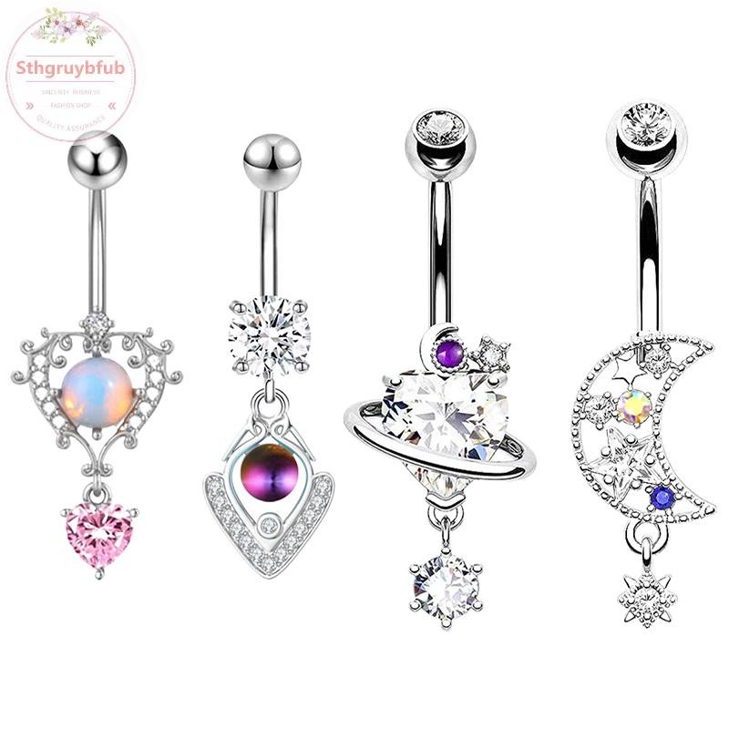 STHB Sáng Bóng Bụng Nút Nhẫn Thép Không Gỉ Trái Tim Rốn Xuyên Barbell Cho Nữ Thời Trang Bụng Nhẫn Gợi Cảm Cơ Thể Xuyên Trang Sức VN