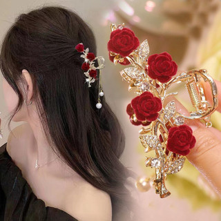 Đỏ Đổ Xô Hoa Hồng Tóc Nữ Kim Loại Lấy Kẹp Lưng Đầu Tóc Lấy Cá Mập Kẹp Mũ Đội Đầu