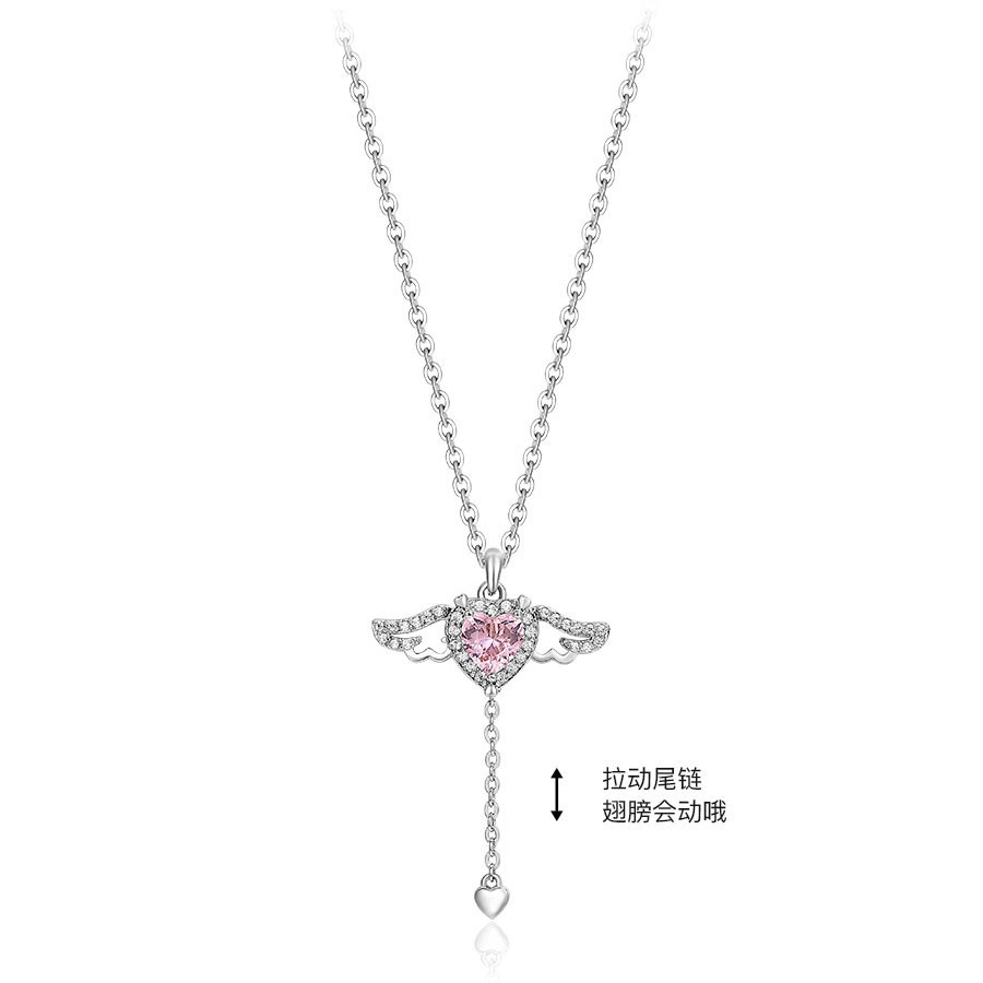 Thời Trang Cánh Cupid Hình Trái Tim Vòng Cổ Nữ Thiên Thần Tình Yêu Mặt Dây Chuyền Zircon Tính Khí Phù Hợp Với Xương Đòn Dây Chuyền