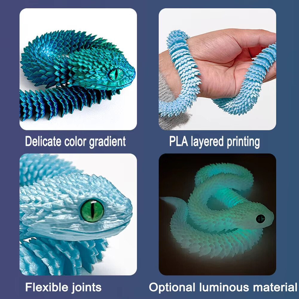 3D In Hình Rắn Khớp Nối Bush Viper Đồ Chơi-Dragon Rắn Tích Hợp Khớp Di Động Tượng Trang Trí Nhà Cửa Quà Tặng Trẻ Em Kích Thước 30CM