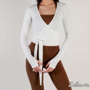 Áo thun ba lê nữ dài tay cổ chữ V phong cách chắc chắn dành cho thể thao