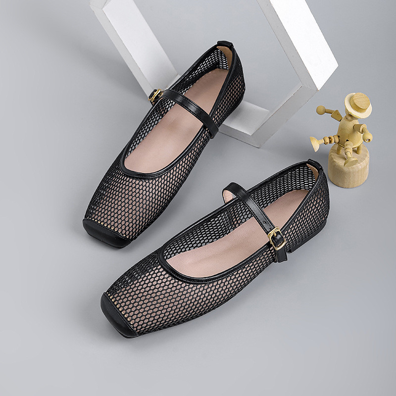 Size Lớn (35-44) Giày Lưới Đế Bằng Nữ Miệng Nông Slip-On Ballet Mary Jane Thoải Mái Chống Trơn Trượt MAY13