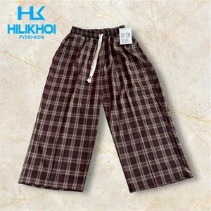 Quần lửng kẻ caro, ống rộng, thời trang mùa hè - HiLiKhoiStore quần caro