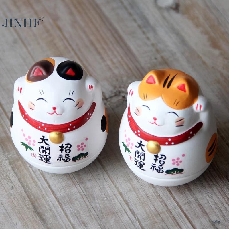 JINHF Nhật Bản Gốm Sứ May Mắn Tumbler Daruma Thủ Công Hoạt Hình May Mắn Đồ Trang Trí Phong Cảnh Trang Trí Nhà May Mắn Tượng Các Bức Tượng Nhỏ HOT