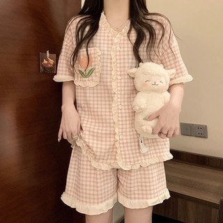 Bộ Đồ Ngủ Hoa Đỏ Nữ Mùa Hè Phong Cách Mới ins Phong Cách Nhật Bản Quần Short Tay Ngắn Sinh Viên Homewear Phù Hợp Với Có Thể Mặc Bên Ngoài