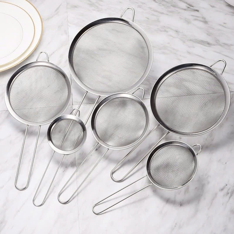 Vợt Rây Lọc Lưới Inox Có Cán (7cm - 20cm) | Lọc Mịn, Chất Liệu Bền Bỉ
