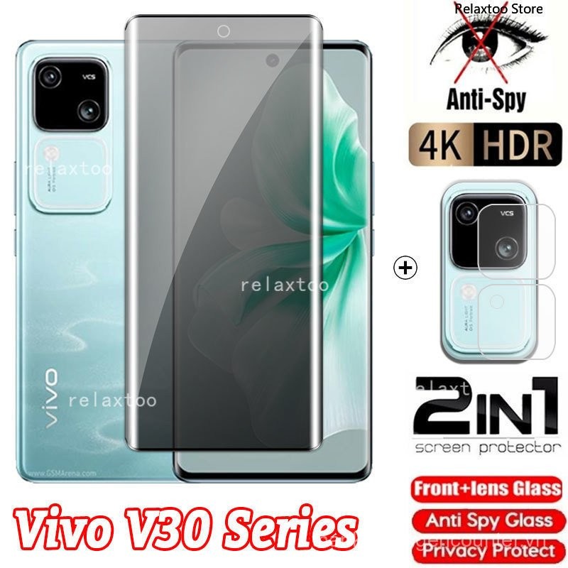 Phim bảo vệ màn hình riêng tư VivoV30 2IN1 cho điện thoại Vivo V30 Pro Lite V30E V30Pro V30Lite 5G, che phủ toàn bộ, chống gián điệp, màn hình cong phía trước, bảo vệ camera phía sau, phim kính cường lực