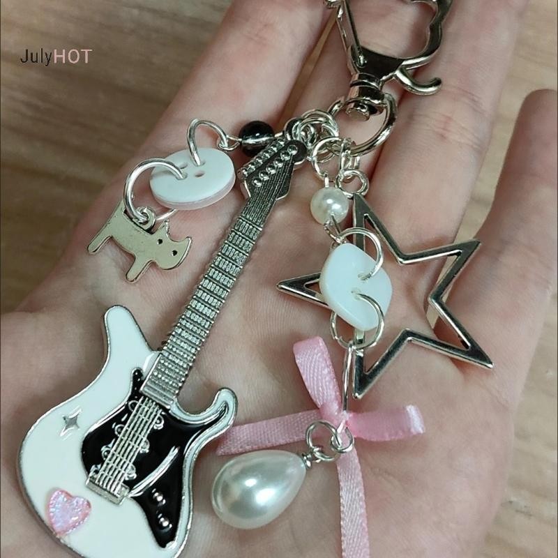 JULYHOT Y2K Guitar Móc Chìa Khóa Dành Cho Nam Nữ Thoáng Mát Pentagram Nơ Mặt Dây Chuyền Thời Trang Rock Punk Túi Phụ Kiện Quà Tặng Massivedeals