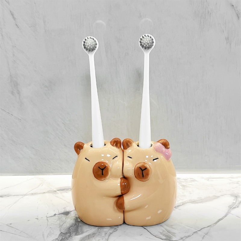 Inste Hai Gốm Capybaras Bàn Chải Đánh Răng Bàn Văn Phòng Bộ Sắp Xếp Bút Chì