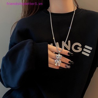 {FH Fashion} Vòng cổ mặt dây chuyền búp bê gấu thép titan Hip-hop dành cho trang sức dây chuyền áo len đính đá Cubic Zirconia cổ điển Womon.