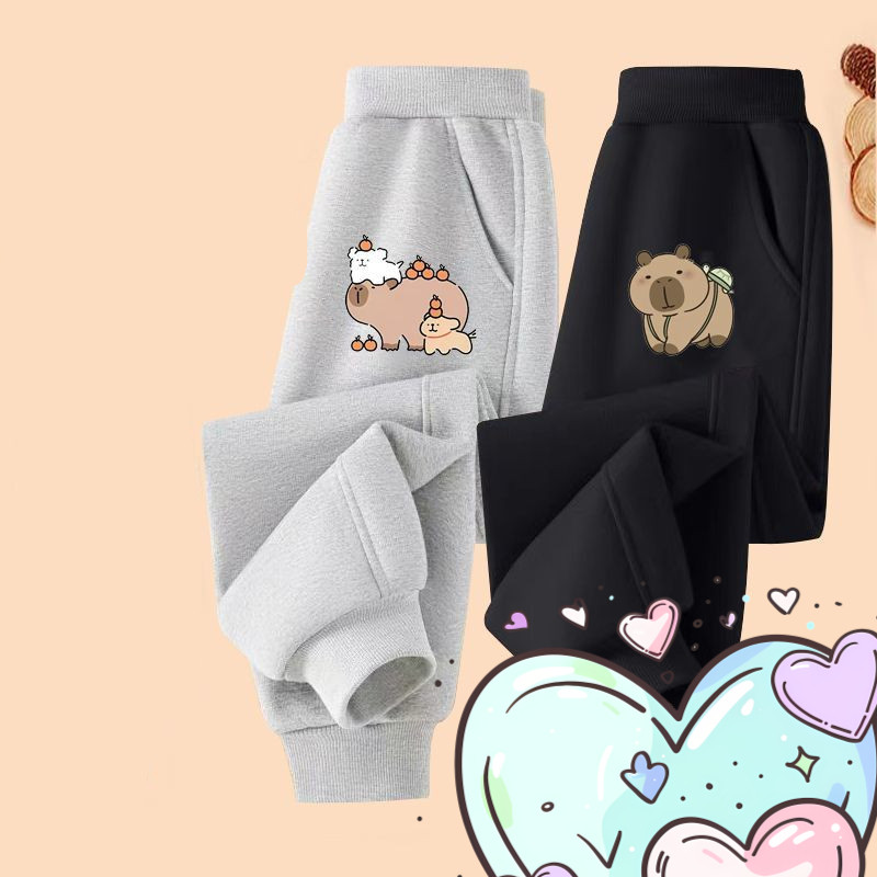 Quần Jogger Ấm Áp Trẻ Em 2024 Quần In Capybara Thời Trang Cho Bé Gái