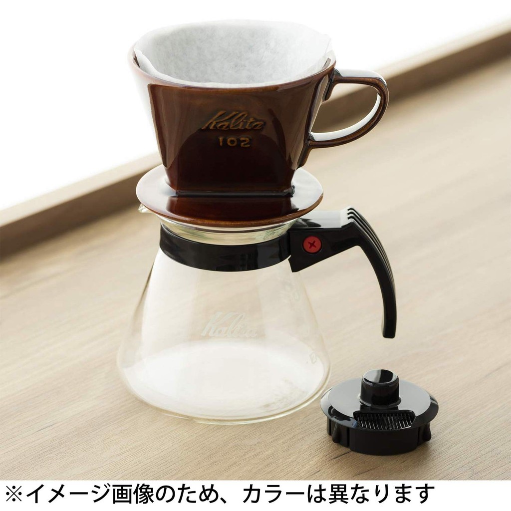 Kalita Coffee Drip Set with Three Holes for Fast Extraction, Bringing Out Only the Flavor Before Any Bitter Tastes. High Insulation Ceramic Dripper Set for 2-4 People, Model 102-Roto Set N. Stylish Drip Equipment for Camping, Outdoor Activities, Cafes, an