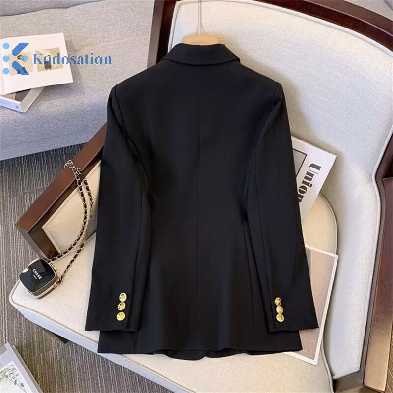 Kudosation Áo khoác ngoài thẳng phong cách Hàn Quốc dành cho nữ Áo khoác Blazer hai ngực thông thường Đẹp