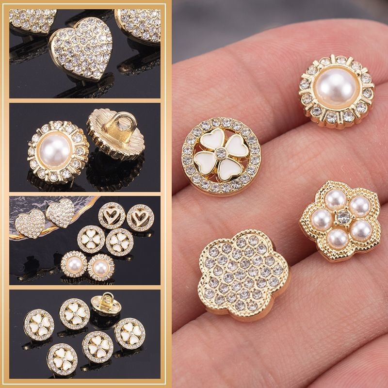 Xiaoxiang Phong Cách Cao Cấp Áo Sơ Mi Nút Kim Loại Quần Áo Tinh Tế Nút Nhỏ Nữ Top Tròn Ngọc Trai Kim Cương Giả Nút Hơn