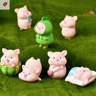ALIK 7 Cái / bộ Hoạt Hình Lợn Động Vật Búp Bê Đồ trang trí Tượng Tượng Trang Trí Thu Nhỏ VN