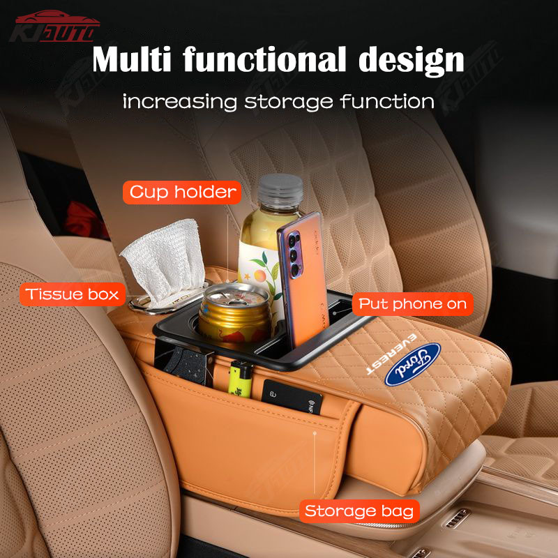 Ford Everest Xe Tay Hộp Chiều Cao Miếng Lót Da Trung Tâm Túi Bảo Quản Cốc Nước