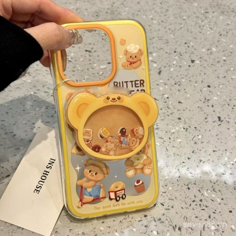 Ốp điện thoại Giá đỡ gấu bơ dễ thương cho iPhone 16/15promax/14 mẫu mới 13/12/11PRO thích hợp xsmax/xr sáng tạo plus lỗ lớn chống rơi Ốp bảo vệ toàn bộ WNID