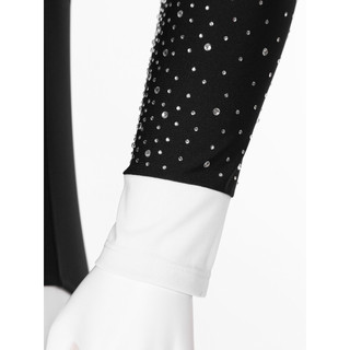 Yhong Nam Latin Rumba Ballroom Dance Leotard Tay Dài Sáng Bóng Kim Cương Giả Khối Màu Body Với Bowtie