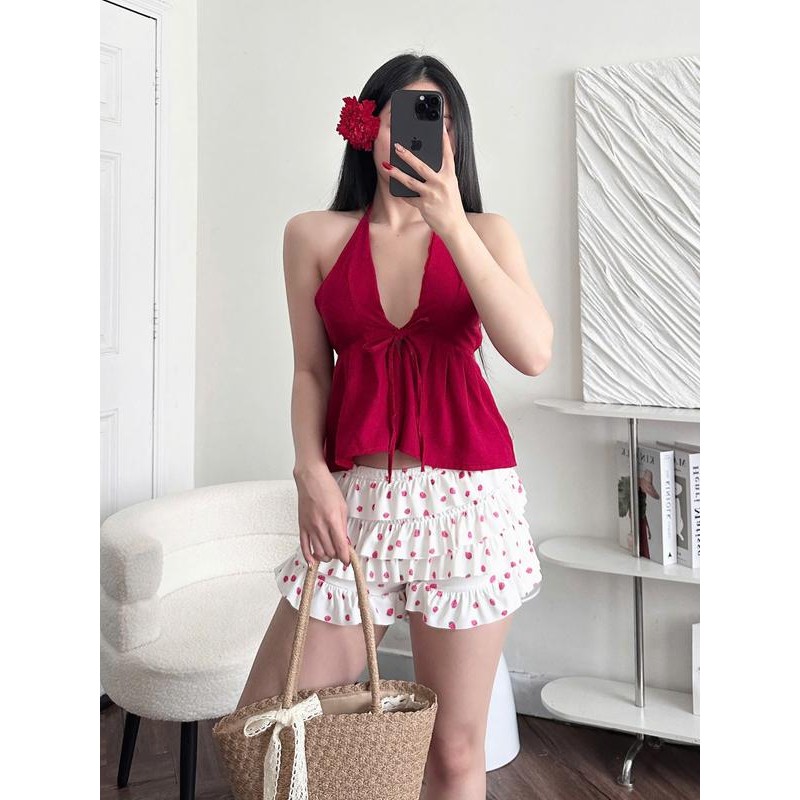 (DEAL MỞ BÁN) Áo Yếm Nữ Hở Lưng Cột Dây Có Sẵn Đệm Mút Chất Linen