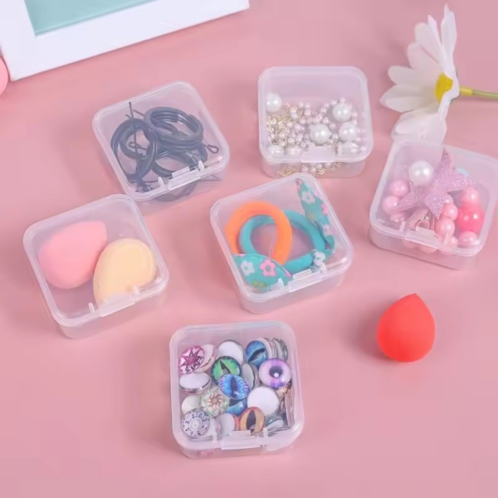 [Trang chủ] Hộp đựng đồ trang sức khóa trong suốt 5,5x5,5cm | Dụng cụ sắp xếp bằng nhựa PP bền có nắp kín, thiết kế chống bụi cho các vật phẩm nhỏ (1 / 3 / 5 CÁI)